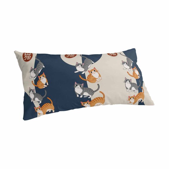 Japanese Cute Cats Pillow Covers Decorative Cal King Pillow Cases Harmony Cartoon Kitty Short Plush Cooling Pillowcases Long Lumbar Pillow Cover with Envelope Closure 20x40 Inch