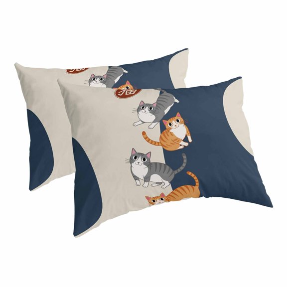 Japanese Cute Cats Pillow Covers Decorative Pillow Cases King Size Set of 2, Harmony Cartoon Kitty Throw Pillow Covers Envelope Closure Lumbar Couch Bed Pillows 20x36 Inch
