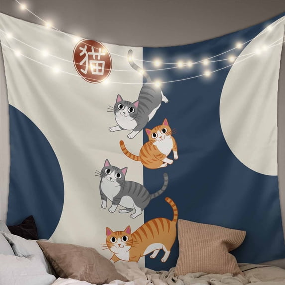 Japanese Cute Cats Small Tapestry for Bedroom Wall Hanging Tapestry, Harmony Cartoon Kitty Ceiling Backdrop Tapestries Poster Blanket Wall Decor for Teens Room Living Room Dorm 23" x 28"