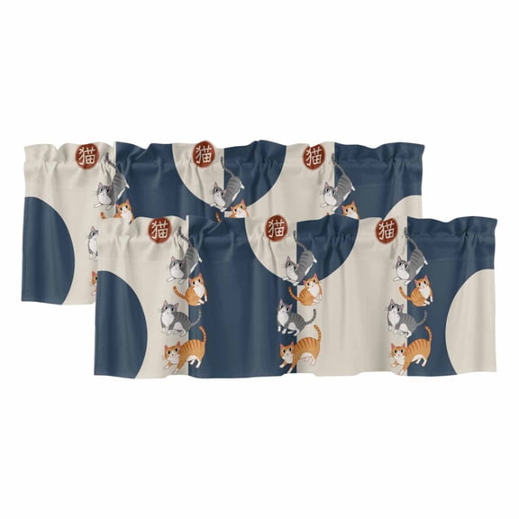 Japanese Cute Cats Valances for Windows, Decorative Rod Pocket Window Valance Curtains, Harmony Cartoon Kitty Short Curtain Drapes for Kitchen/Bathroom/Living Room, 2 Panels, 54" W x 18" L