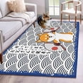 thumbnail image 1 of Japanese Cute Dogs 3'x5' Washable Rug, Navy Blue Modern Abstract Waves Non-Slip Area Rugs for Entryway Kitchen Classroom, StainResistant Dorm Throw Carpet, Low Pile Soft Indoor Floor Mat, 1 of 9