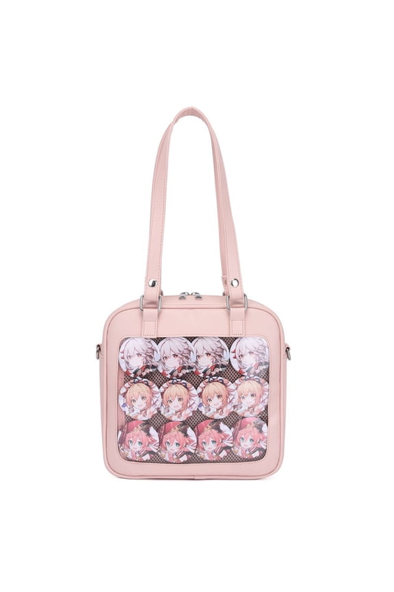 Japanese Cute Transparent Ita Bag for Women, Square PU Crossbody Bag - School Style JK Uniform Bag with Removable Insert Board, Daily Casual Shoulder Bag for Badge Display