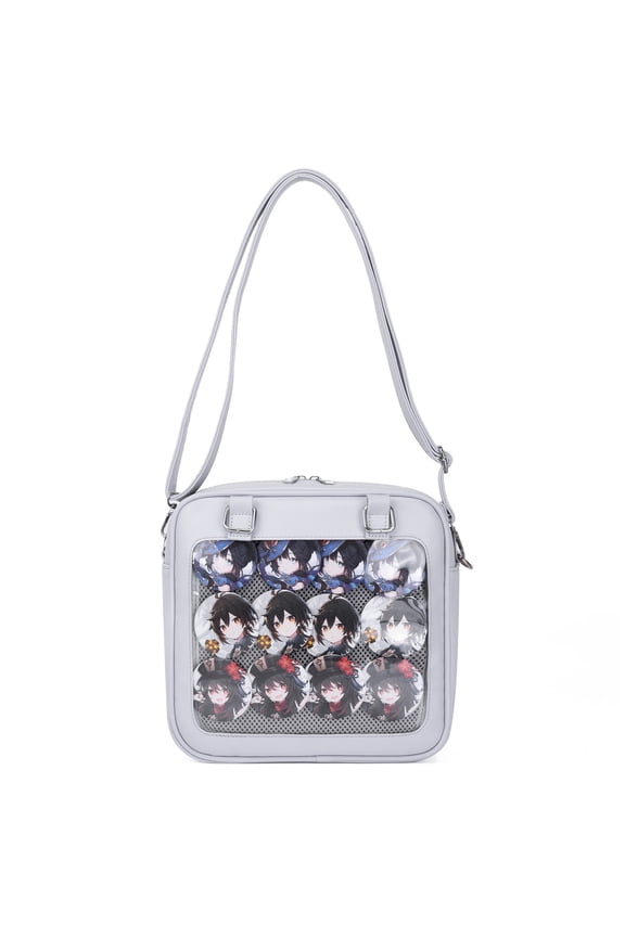 Japanese Cute Transparent Ita Bag for Women, Square PU Crossbody Bag - School Style JK Uniform Bag with Removable Insert Board, Daily Casual Shoulder Bag for Badge Display