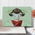 thumbnail image 1 of Japanese Cutting Board, Geisha Woman Portrait Traditional Kimono Maiko Cultural Hairdo, Decorative Tempered Glass Cutting and Serving Board, Large Size, Green Red Pale Yellow, by Ambesonne, 1 of 5