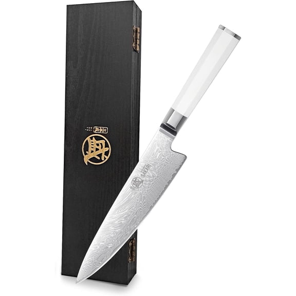 Japanese Damascus Chef Knife, 8 Inch Kitchen Knife - Razor Sharp VG-Pro Steel Core, Precision Cutting for Meat & Veggies, Comfort Grip Ergonomic G10 Handle