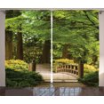 thumbnail image 1 of Ambesonne Forest Curtains 2 Panel Set, Wooden Bridge over Pond, 108" x 90", Green Brown, 1 of 3
