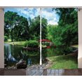 thumbnail image 1 of Ambesonne Nature Curtains 2 Panel Set, Japanese Garden Lake, 108" x 90", Green Blue, 1 of 3