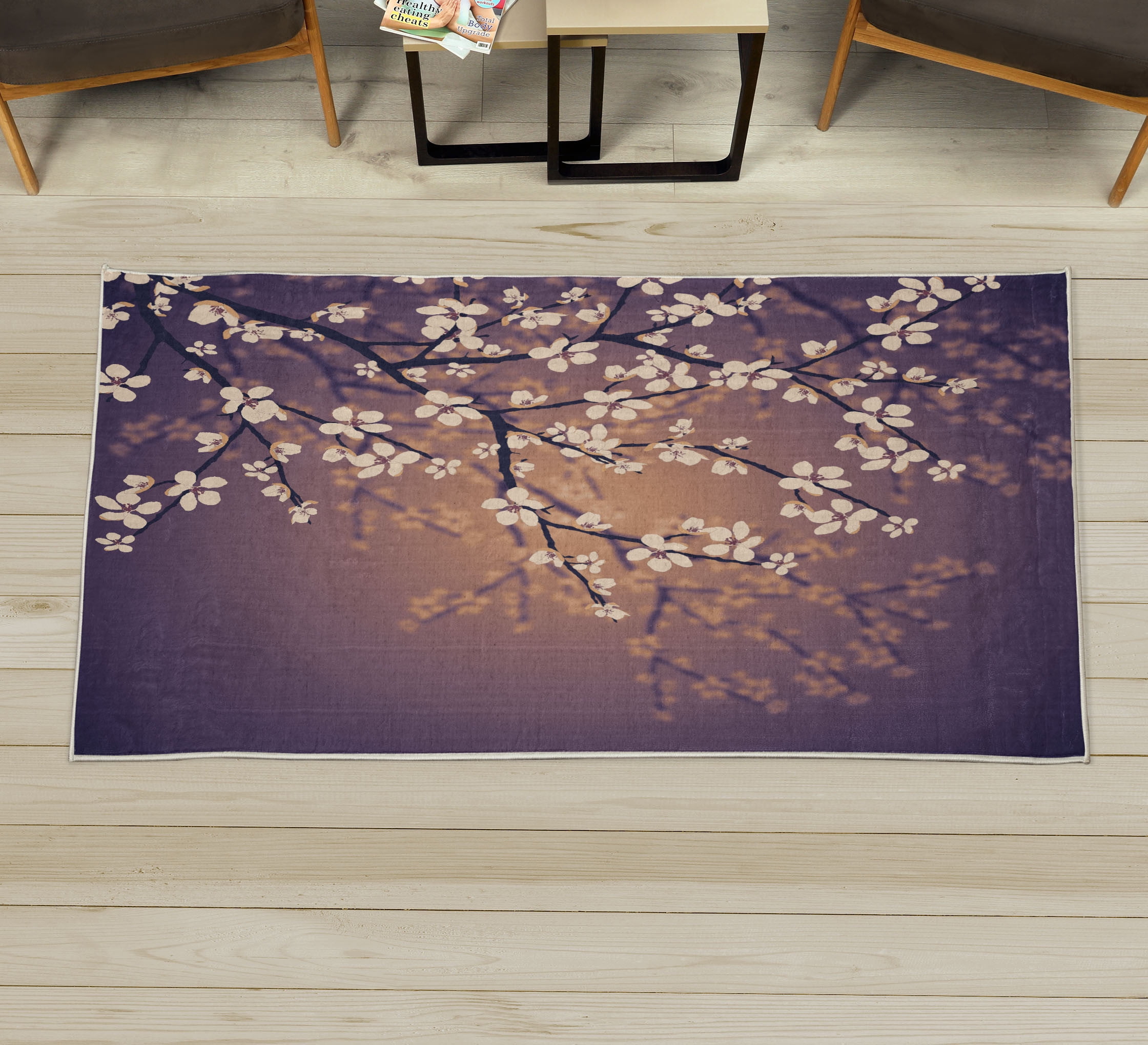 Japanese Pattern Rug Background Japanese Decorative Rug, Spring Season Sakura Bloom Design Marine Toned ...