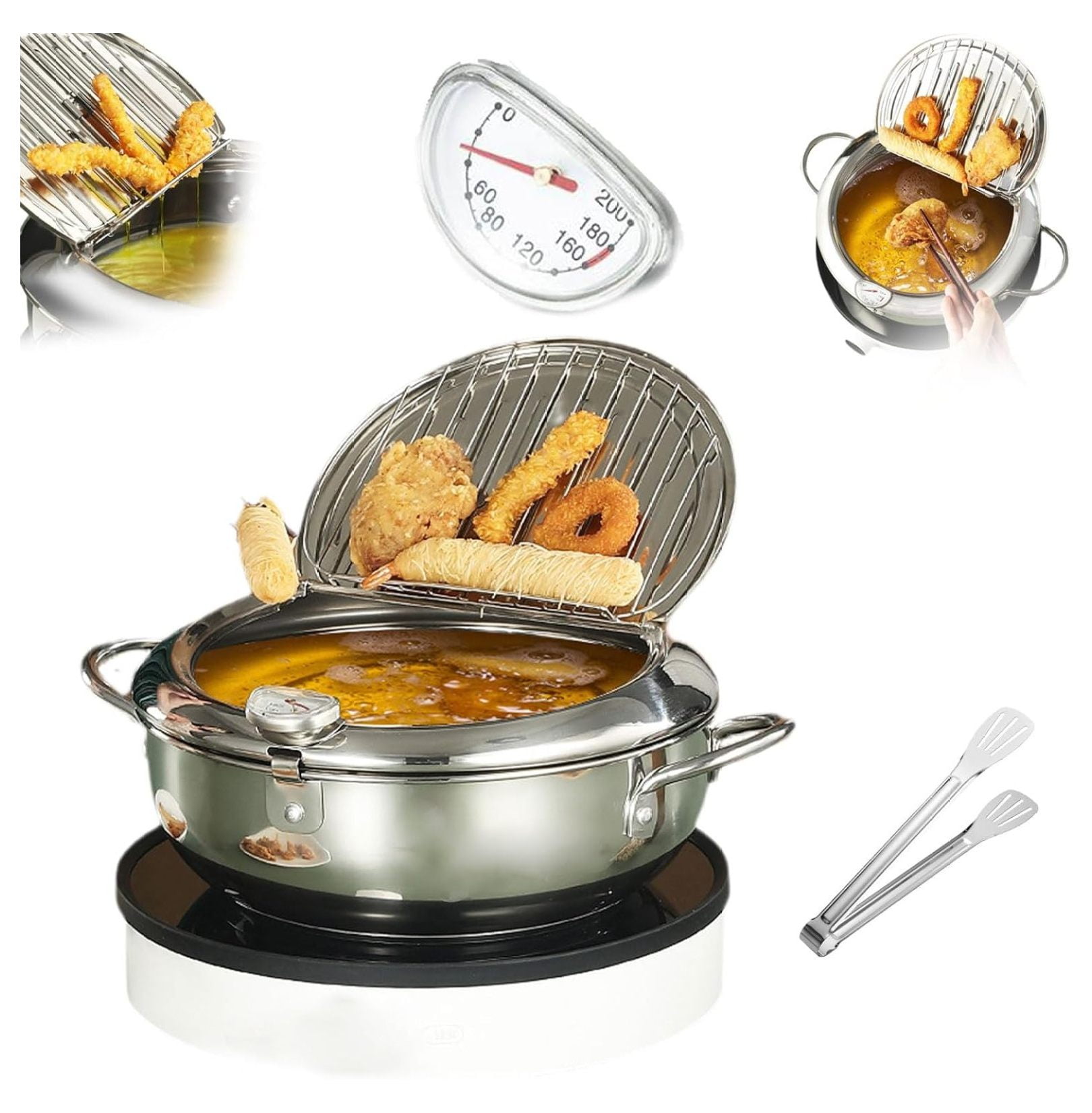 Japanese Deep Fryer Pot, 304 Stainless Steel Frying Pot with