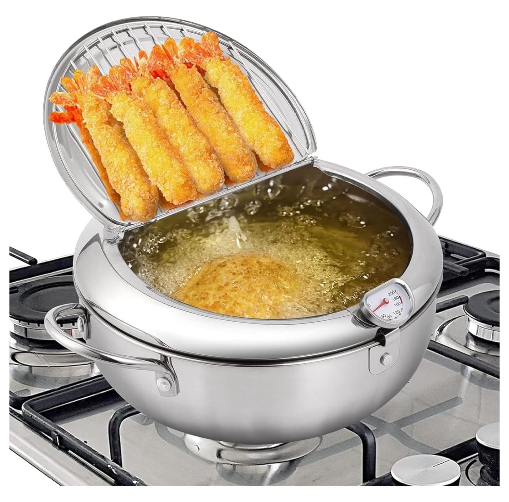 Japanese Deep Fryer Pot Extra Large with Temperature Gauge 304
