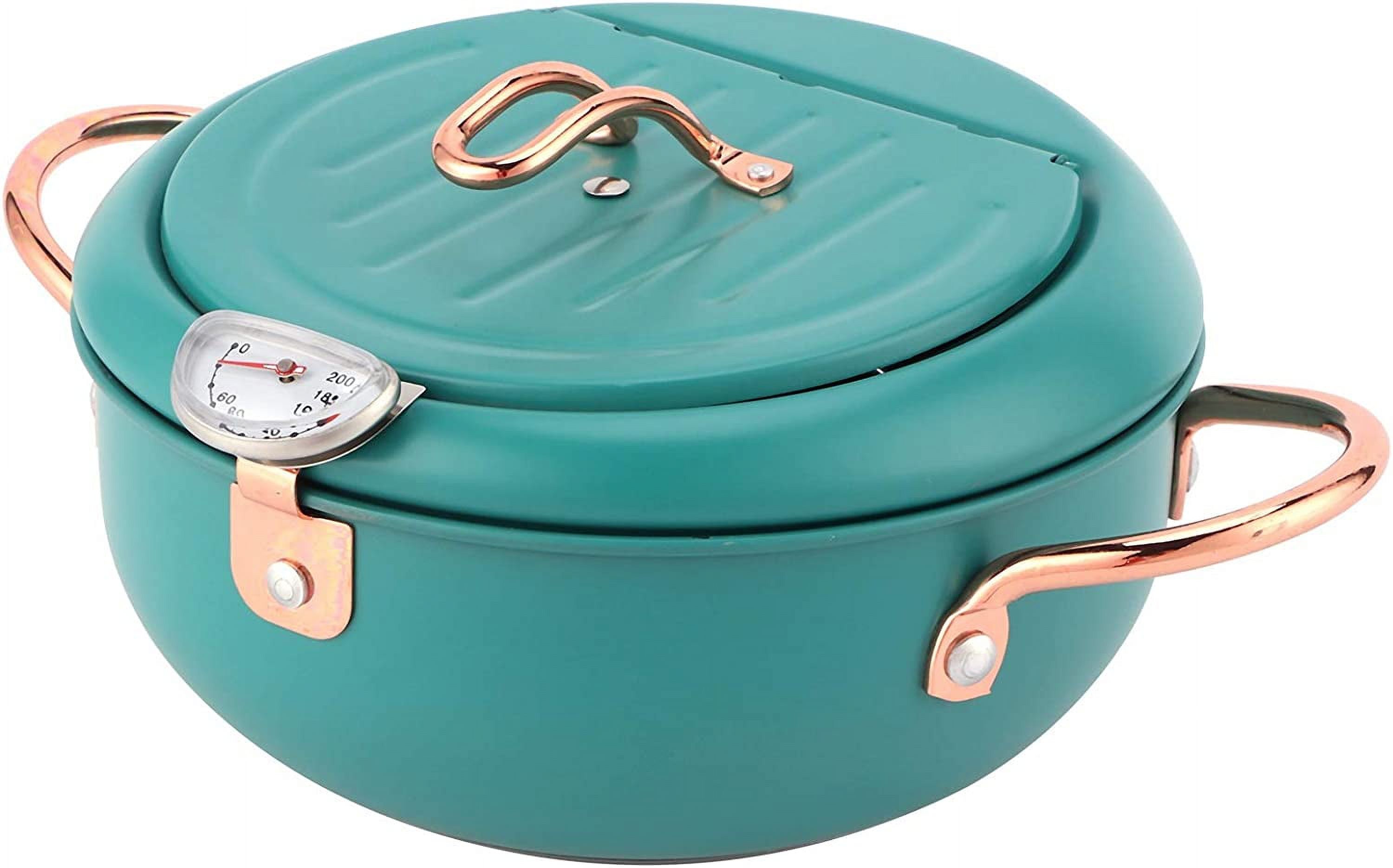 Japanese Deep Fryer Pot with Thermometer, Stainless Steel Frying Pan ...