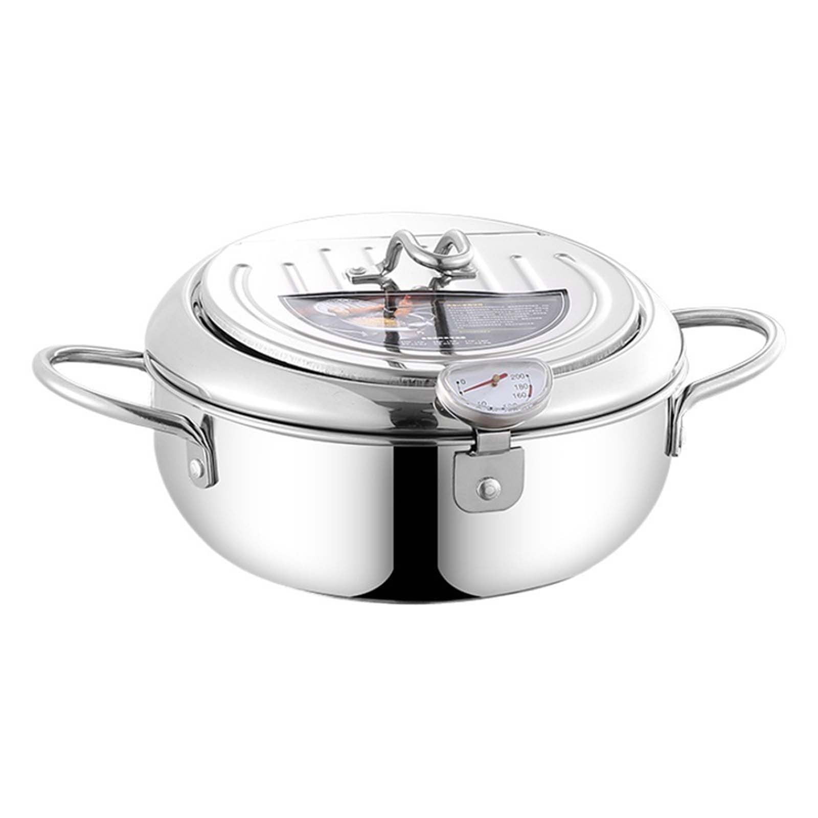 Japanese Deep Fryer Pot with Thermometer & Lid, 201/304 Stainless Steel ...