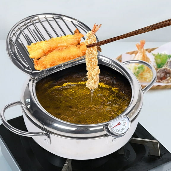 Japanese Deep Frying Pot Tempura Fryer Pan Temperature Control Stainless Steel