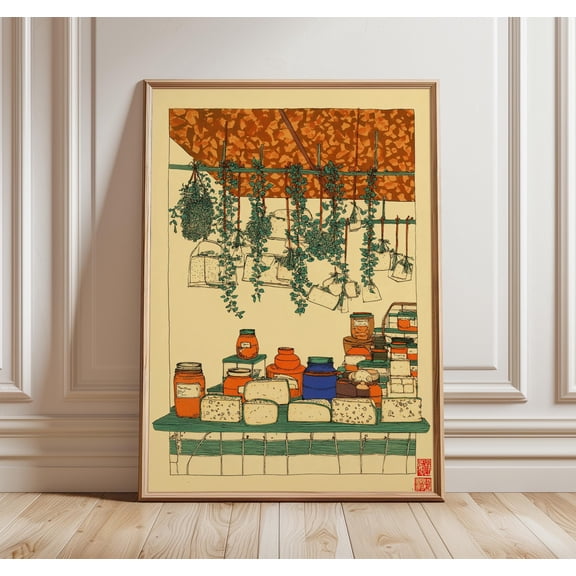Japanese Deli Counter Print, Retro Kitchen Still Life, Wabi Sabi Art, Poster Only