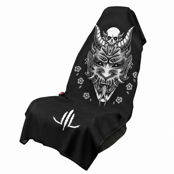Japanese Demon Mask Car Seat Cover Towel, Gothic Skull Oni Graphic Seat Protector, Universal Auto Seat Cover for Cars Trucks SUVs, Sweat Absorbent