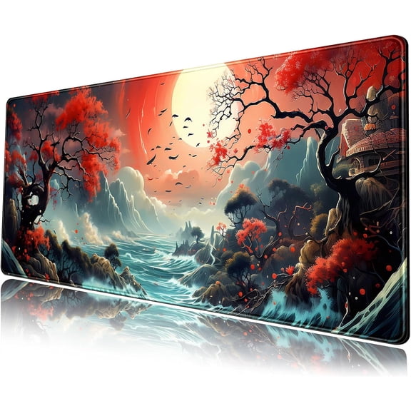 Japanese Desk Mat Extended Gaming Mousepad Japan Large Mouse Pad XL Oceanic Passage Aesthetic Desk Pad Keyboard Mat Laptop Desktop Mouse Mat 31.5''''X11.8'''' Deskmat with Stitched Edges