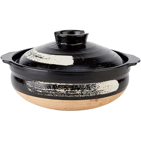 Japanese Donabe Ceramic Hot Pot Ceramic Earthenware Casserole, Shabu shabu Hot Pot for Cooking, Bibimbap, Kimchi, Hot Pot, Soups and Stews,3l/2.7 Quart
