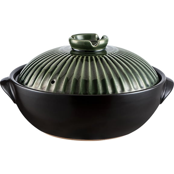 Japanese Donabe Ceramic Hot Pot Retro Heat Resistant Shallow Dutch Oven,Non-Stick Cookware Pot with Lid and Dual Handle for Cooking,Soup, Rice, Stew, Casserole