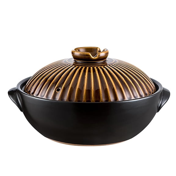 Japanese Donabe Ceramic Hot Pot Retro Heat Resistant Shallow Dutch Oven,Non-Stick Cookware Pot with Lid and Dual Handle for Cooking,Soup, Rice, Stew, Casserole