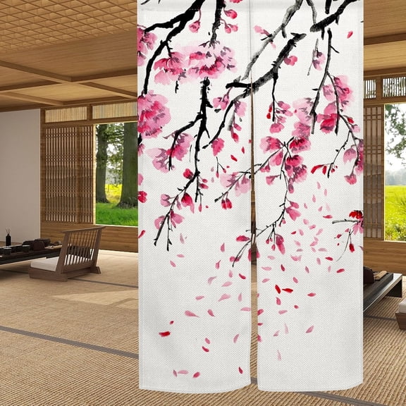 Japanese Doorway Curtain Sun Cherry Blossoms Printed Window Treatment Door for Home Restaurant Decor 33.5" W x 59" L
