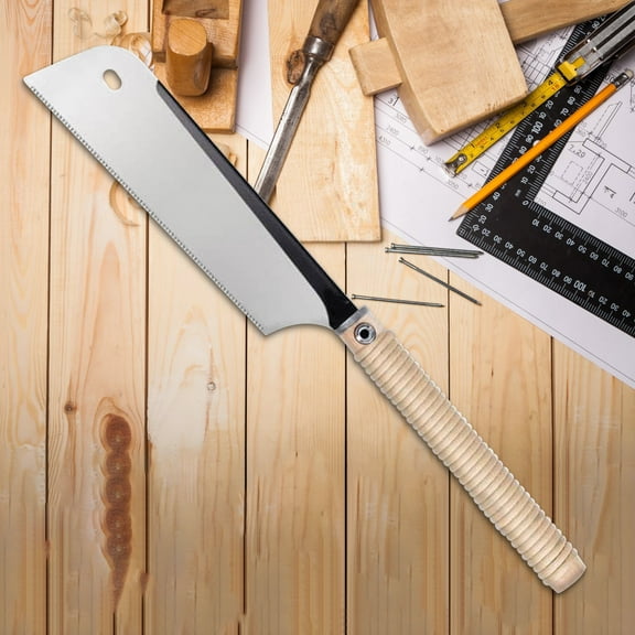 Japanese Double-Edged Pull Saw with Replaceable SK5 Carbon Steel Blade for Woodworking - 9.5 Inch Beech Handle with Rip and Cross-Cut Teeth