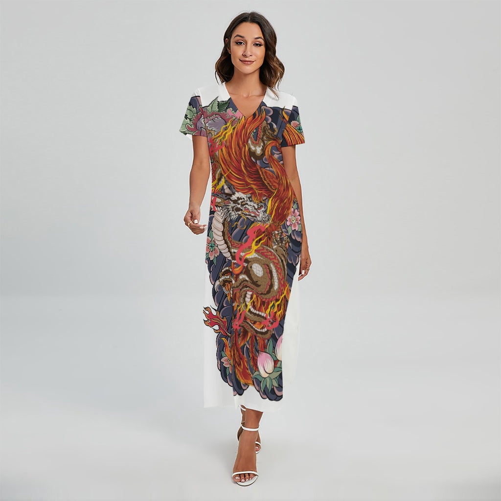 Dragon Tattoos Printed Maxi Dress - Taupe/combo | Fashion Nova