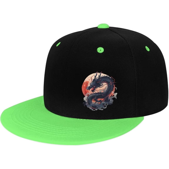 Japanese Dragon Cartoon Flat Bill Hats Contrast Hip Hop Baseball Cap Unisex Snapback Rock Caps
