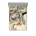thumbnail image 1 of Japanese Dragon Fitted Sheet & Pillow Sham Set, Doodle Style Roaring Creature with Tail Fangs Scales Tribal Details, Decorative 6 Piece Bedding Decor Set, King, Beige Ginger Black, by Ambesonne, 1 of 3