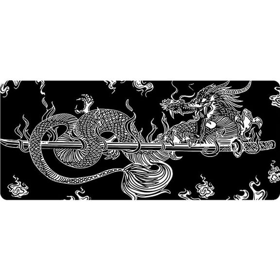 Japanese Dragon Large Gaming Mouse Pad for Desk, Black Mouse Pad Gaming Mouse Mat Desk Pad, Non-Slip Base Computer Keyboard Large Desk Mat
