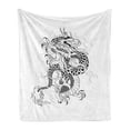 thumbnail image 1 of Japanese Dragon Soft Flannel Fleece Throw Blanket, Sketch Artwork Style Mighty with Claws Monster Tattoo Artwork, Cozy Plush for Indoor and Outdoor Use, 60" x 80", White Black, by Ambesonne, 1 of 6