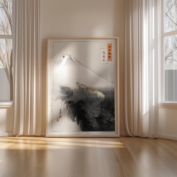 Japanese Dragon Ukiyo E Mount Fuji Wall Decor Unframed Paper Print