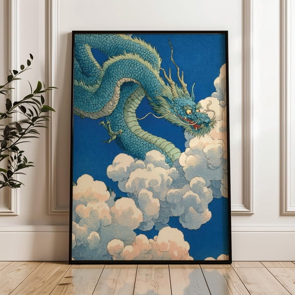 Japanese Dragon Vintage Japan Oriental Traditional Woodblock Zen Nature Classic Poster