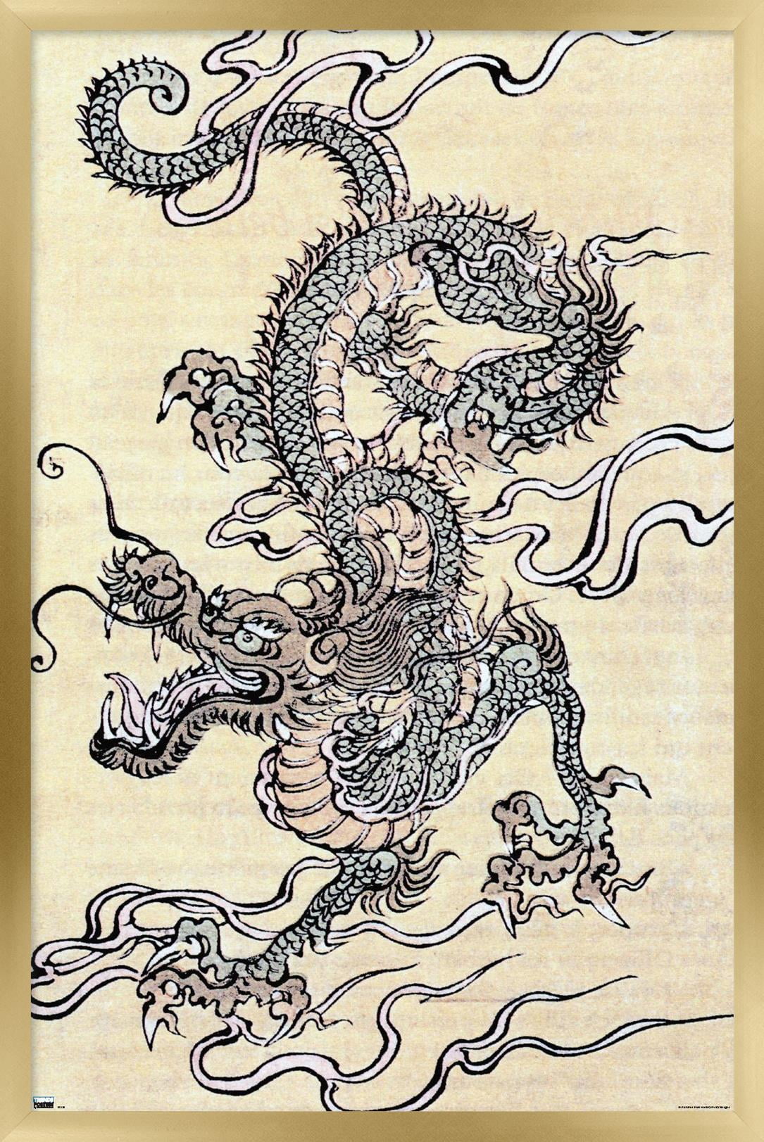 Japanese Dragon Wall Poster, 14.725" x 22.375" Framed