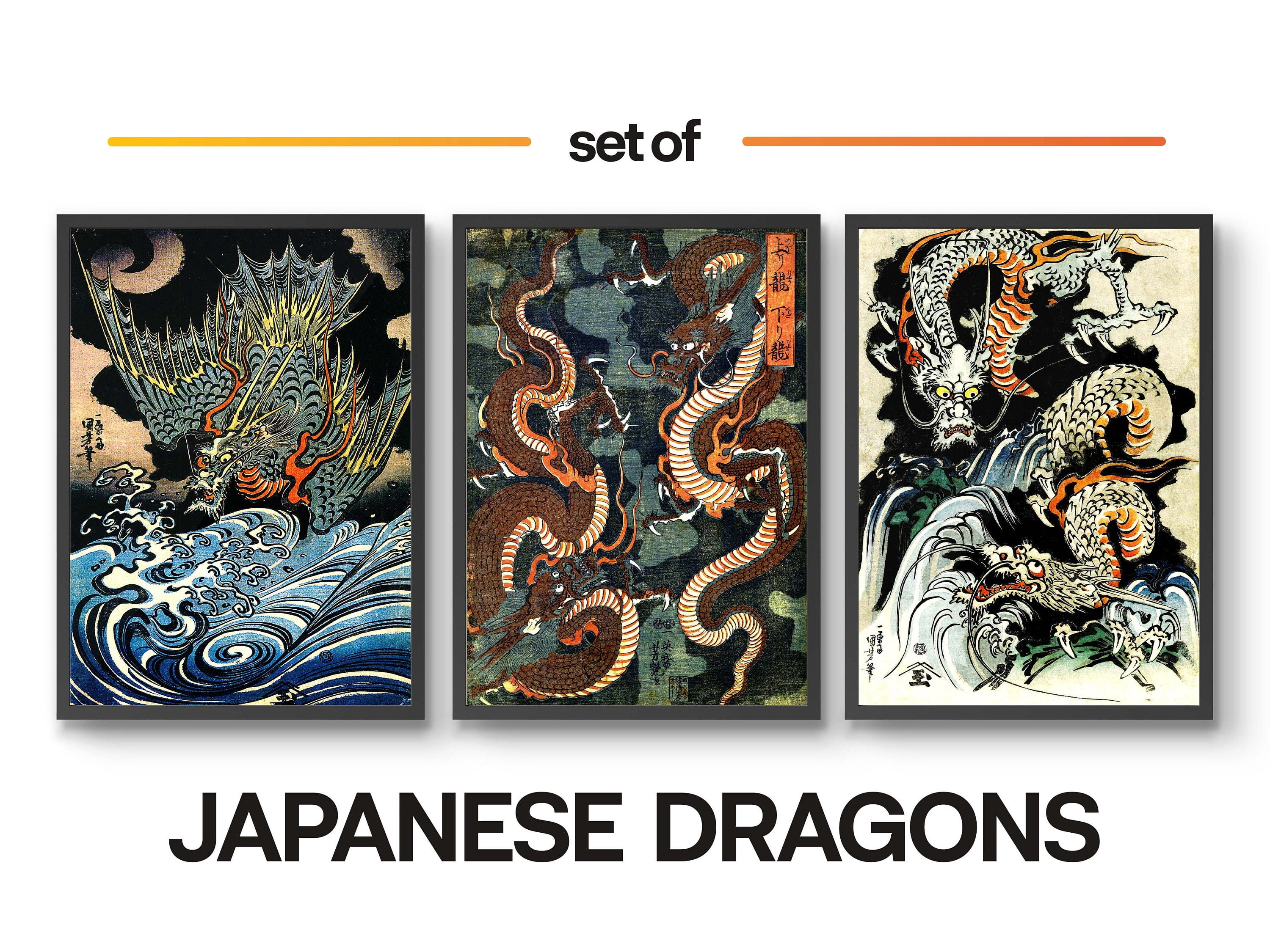 Japanese Dragons Prints Mythical Dragon Poster Wall Art Japan Asia ...