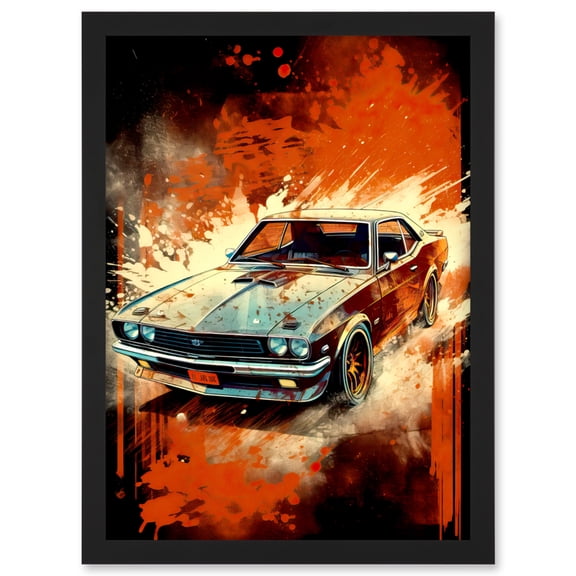 Japanese Drift Car JDM Action Scene Painting Red Blue Speed Motorsport Driving Artwork Framed Wall Art Print A4