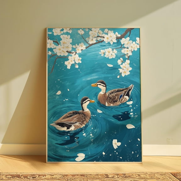 Japanese Duck Print, Vintage Nursery Wall Art, Unframed Paper Poster 8x10in