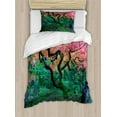 thumbnail image 1 of Japanese Duvet Cover Set, Aged Red Leaf Maple Moss Garden Scenery&nbsp;in Autumn Grass Relaxation in Nature, Decorative 2 Piece Bedding Set with 1 Pillow Shams, Twin Size, Green, by Ambesonne, 1 of 3
