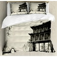 thumbnail image 1 of Japanese Duvet Cover Set King Size, Ink Painting Style Landscape of Far Eastern Country Traditional House and Nature, Decorative 3 Piece Bedding Set with 2 Pillow Shams, Black Beige, by Ambesonne, 1 of 2