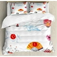 thumbnail image 1 of Japanese Duvet Cover Set Queen Size, Hand Drawn Traditional Elements Watercolors Torii Gate Origami Bird Flag Lacky Cat, Decorative 3 Piece Bedding Set with 2 Pillow Shams, Multicolor, by Ambesonne, 1 of 3
