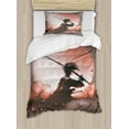 thumbnail image 1 of Japanese Duvet Cover Set, Reflection of Samurai Practicing Sunset Background Free from Death Concept, Decorative 2 Piece Bedding Set with 1 Pillow Shams, Twin Size, Salmon Umber, by Ambesonne, 1 of 3