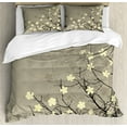 thumbnail image 1 of Japanese Duvet Cover Set, Retro Flourishing Twiggy Eastern Blossoms Botanical Metaphoric Concept, Decorative 3 Piece Bedding Set with 2 Pillow Shams, Calking Size, Beige Brown, by Ambesonne, 1 of 2