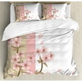 thumbnail image 1 of Japanese Duvet Cover Set, Romantic Sakura Blooms Flowers Petals Spring Wind Eastern Nature Theme, Decorative 3 Piece Bedding Set with 2 Pillow Shams, Calking Size, Sand Brown Pale Pink, by Ambesonne, 1 of 2