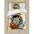 thumbnail image 1 of Japanese Duvet Cover Set Twin Size, Brave Samurai and Tiger Clash Turn into Floral Sakura Cherry Blossoms Cartoon Print, Decorative 2 Piece Bedding Set with 1 Pillow Sham, Multi, by Ambesonne, 1 of 3