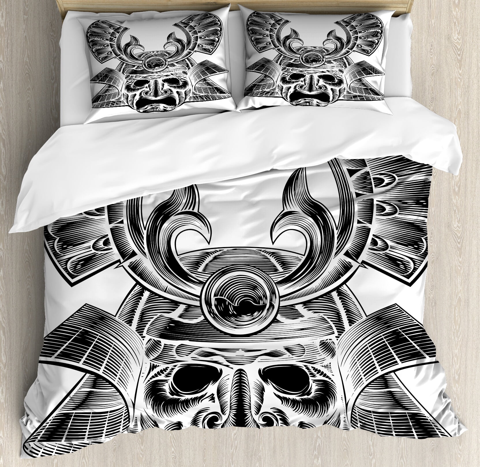King Size White and Black Japanese Duvet Cover Set