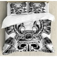 thumbnail image 1 of Japanese Duvet Cover Set, Vintage Experienced Japanese with Royal Lines and Shapes Design, Decorative 3 Piece Bedding Set with 2 Pillow Shams, Queen Size, White Black, by Ambesonne, 1 of 3