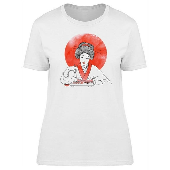 Japanese Eating Sushi Woman T-Shirt Women -Image by Shutterstock, Female Small