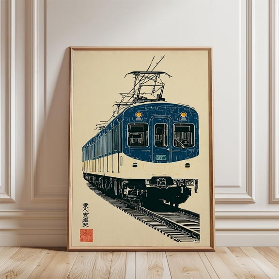 Japanese Electric Train Blue Cream Poster Unframed Paper Print