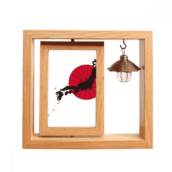 Japanese Emblem Map Pattern Wooden Rotating Picture Photo Frame 4x6