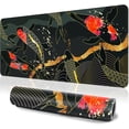 thumbnail image 1 of Japanese Extended Gaming Mouse Pad Big, Koi Fish Art Anime Long Mouse Pad Large, 31.5x11.8in Gold Texture Non-Slip Rubber Base Black Mousepad, Stitched Edges Keyboard Mouse Mat Desk Pad, 1 of 6