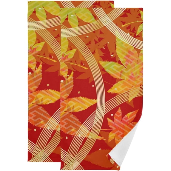 Japanese Fall Leaves Hand Towels 2 PCS, Autumn Maple Foliage Kitchen Towel Ultra Soft and Highly Absorbent,Decorative Fingertip Face Towel for Bathroom Hotel, 28.3"x14.4"
